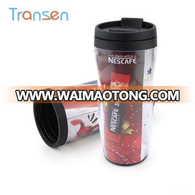 2018 New Arrival Promotional Coffee Mug Custom Insert Paper Double Wall Coffee Cup With Lid 400ml Plastic Travel Mug