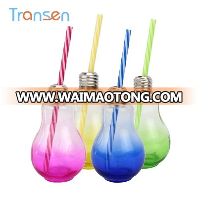 Chinese New Design Custom Water Bottle With Straw For Milk Fruit Juice Glass With Metal Cap 200ml Light Bulb Shaped Glass Bottle