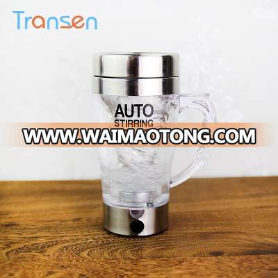 stainless steel press button battery operated 350ml plastic shaker automatic electric stirring coffee mug auto stirring mug