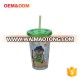 Custom Logo Cartoon Clear Plastic Tumbler Cup With Straw